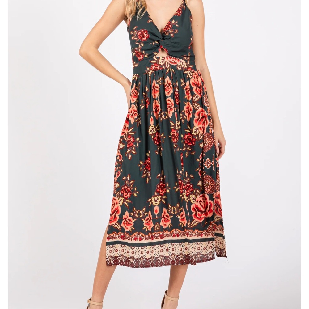 Angie Green Floral Midi Dress